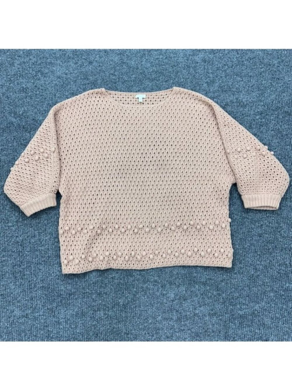 Garnet Hill 100% Cashmere Open Knit Pull Over Sweater Popcorn Bobble Womens XL